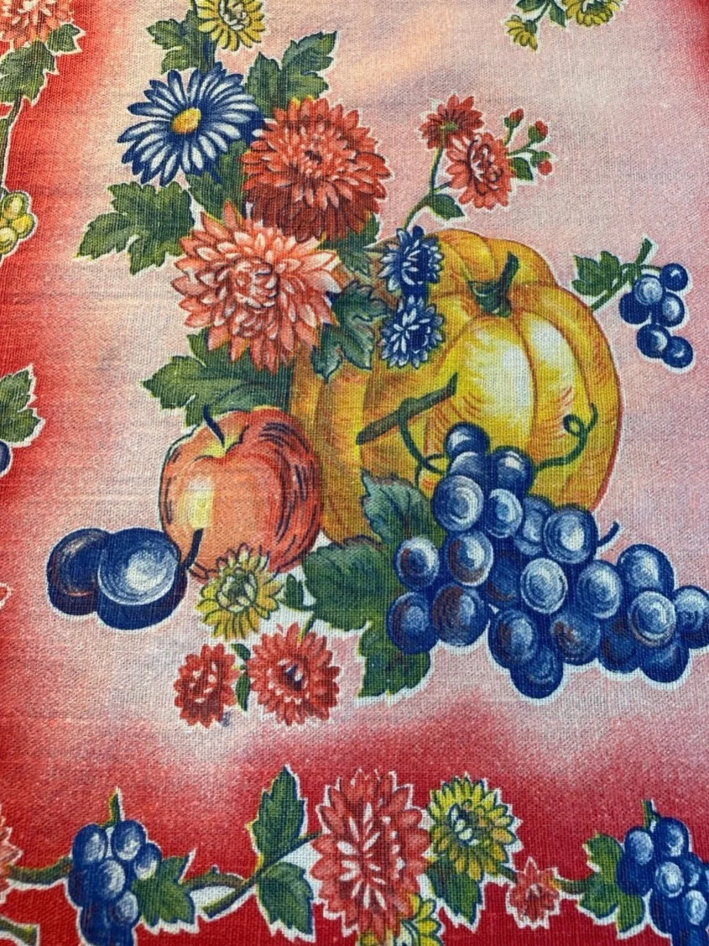 Vintage Tea Towel Hand Towel Table Scarf Pumpkin Flowers Fruit 13x28
